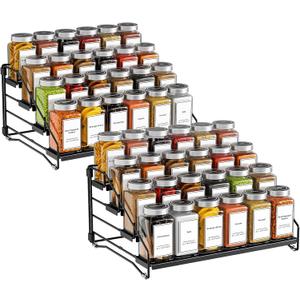 4 Tier Spice Rack Organzier, Spice Rack for Cabinet, Adjustable Depth Seasoning Shelf for Countertop, Pantry, Seasoning Organizer, Metal, Black (2 Pack), Black