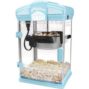 West Bend Stir Crazy Movie Theater Popcorn Popper, Gourmet Popcorn Maker Machine with Nonstick Popcorn Kettle, Measuring Tool and Popcorn Scoop for Popcorn Machine, 4 Qt., Blue
