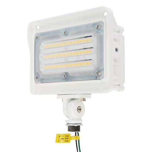 kadision LED Flood Light 50W/40W/30W, 3CCT 3000K/4000K/5000K Selectable, Dusk-to-Dawn Photocell, IP65 Waterproof Adjustable Knuckle Mount Security Lights, 100-277V ETL Listed, White 1-Pack