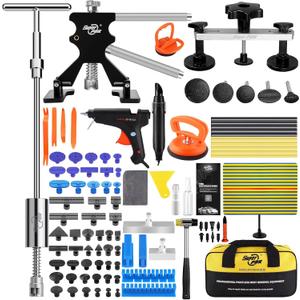 Super PDR 93PCS Paintless Dent Repair Kit, Car Dent Removal Tools, PDR Tools, Dent Puller Kit with Dent Lifter, Bridge Puller, Slide Hammer T-Bar for Car Body Dents, Kit Includes Glue Removal Tool