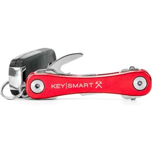 KeySmart Rugged - Multitool Key Holder for Keychain w/Bottle Opener and Pocket Clip, Key Organizer for Key Chain, EDC Keychains, Key Ring for Car Fobs Key Chains, Expandable (Up to 14 Keys, Red)