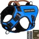 Service Dog Vest - HEYCAHVA Tactical Dog Harness Full Metal Buckles Dog Vest for Large Medium Dog Reflective No Pull Dog Harnesses with Leather Handle, Hook & Loop for Hiking Training (Blue, XL)