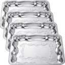 FoldTier 4 Pack Silver Serving Trays Set for Party, Butterfly Floral Silver Platter Engraved Mirror Tray, 15.8 x 11.6 Inches Elegant Metal Plate for Christmas Food Appetizer Cookies Desserts