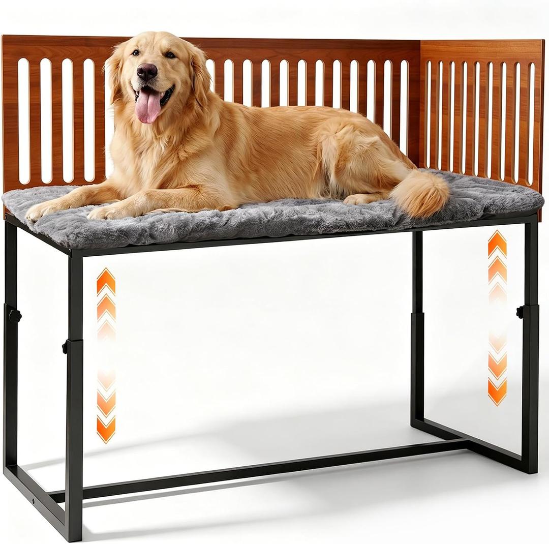 TIEBOLA Bedside Dog Bed 41"x18", Adjustable Height Metal Frame with Soft Cushion for Small Medium Dogs.