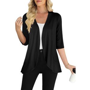 Yincro Women's Casual 3/4 Sleeve Cardigan Lightweight Soft Open Front Cardigans (Black, XXL)
