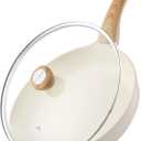 SENSARTE Ceramic Nonstick Frying Pan Skillet with Lid, 9.5inch Non Stick Pan Omelet Pans, Non-toxic Kitchen Cooking Chef's Pan, Free of Intentionally Added PFAS/PTFE/PFOA, Induction Compatible, White