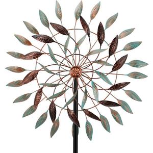 VEWOGARDEN Large Kinetic Wind Spinners Outdoor Metal Leaf Wind Sculptures & Spinners for Yard Garden Lawn Patio Decorations (Light Green & Brown, (23 Inch)