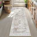 Uphome Bathroom Runner Rug, Distressed Tribal Farmhouse Light Khaki Bathroom Mat, Large Bathroom Rugs Non Slip Washable, Oriental Retro Boho Bath Mat Runner for Bathtub Sink Hallway, 24x71 inch
