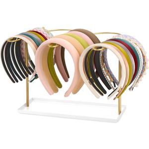 Headband Holder Organizer for Women, Metal Hair Accessories Display Stand Hairband Storage, Gold Hair Hoop Rack Bedroom College Dorm Decor for Girl
