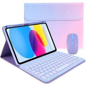 Case Keyboard for 11 inch iPad 11th (A16, 2025) / 10th Generation,Mouse and Detachable Wireless 7 Color Rainbow Backlight Magnetic Keyboard,Premium PU Leather Cover with Auto Sleep/Wake,Fantasy Ombre