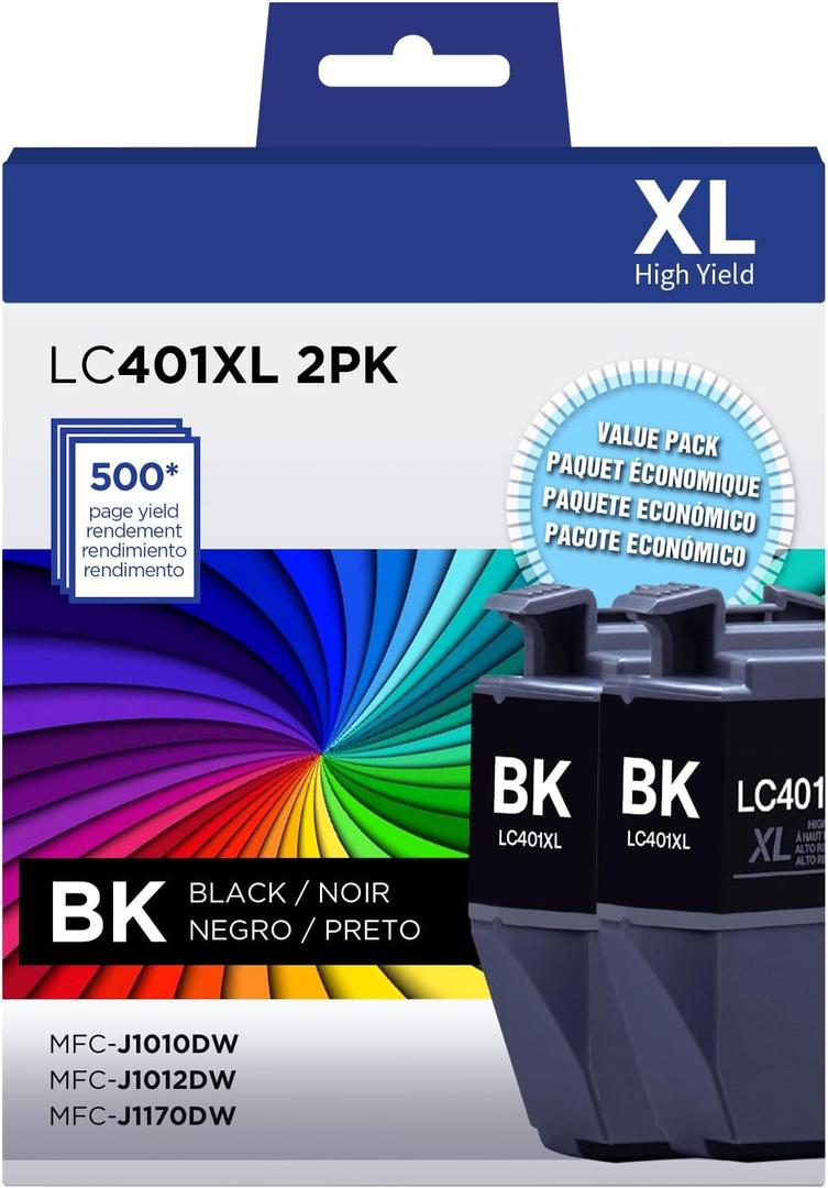 LC401XL Black Ink Cartridges Compatible for Brother LC401 LC401XL High Yield Work with Brother MFC-J1012DW MFC-J1170DW MFC-J1010DW Printer (2 Black)