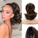 NAYOO Claw Clip Ponytail Extension Brown 12" Short Wavy Ponytail Clip in Hair Extensions for Women Curly Natural Layered Pony Tails for Short Thin Hair Synthetic Hairpiece(Dark Brown Mixed Chestnut)