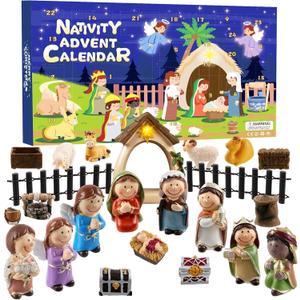 Nativity Advent Calendar 2025 Kids-24 Days of Nativity Scene Christmas Countdown Calendar with Led Light Christian Religious Gifts for Kids Boys Girls