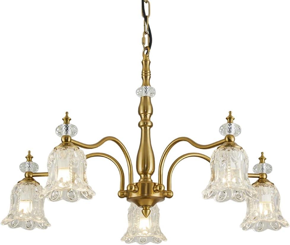 5 Lights Vintage Gold Chandelier, Elegant Rustic Chandeliers Glass Pendant Light Fixture for Dining Room Kitchen Living Room Bedroom