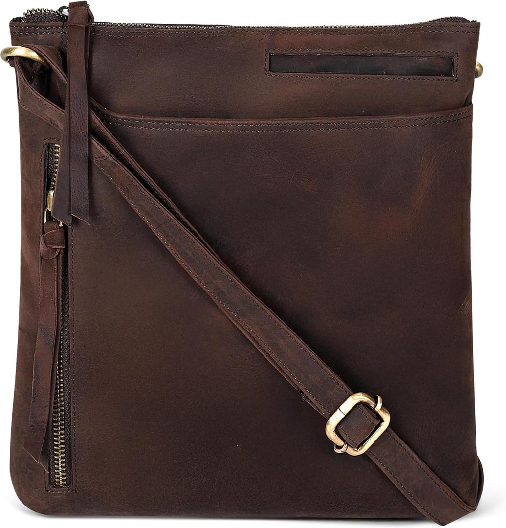 Leather Crossbody Bags for Women - Ladies Sling Handbags - Medium Cross body Purses Handbags - Purses For Women (Vintage Dark Brown)
