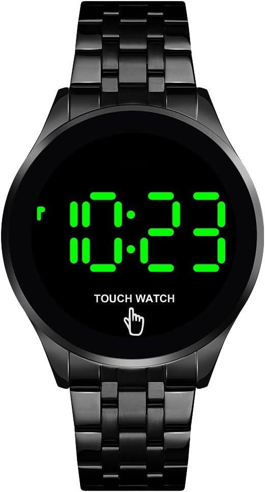 Gosasa Touch Screen Digital LED Waterproof Men Womens Sport Casual Stainless Steel Wrist Watch (Black)