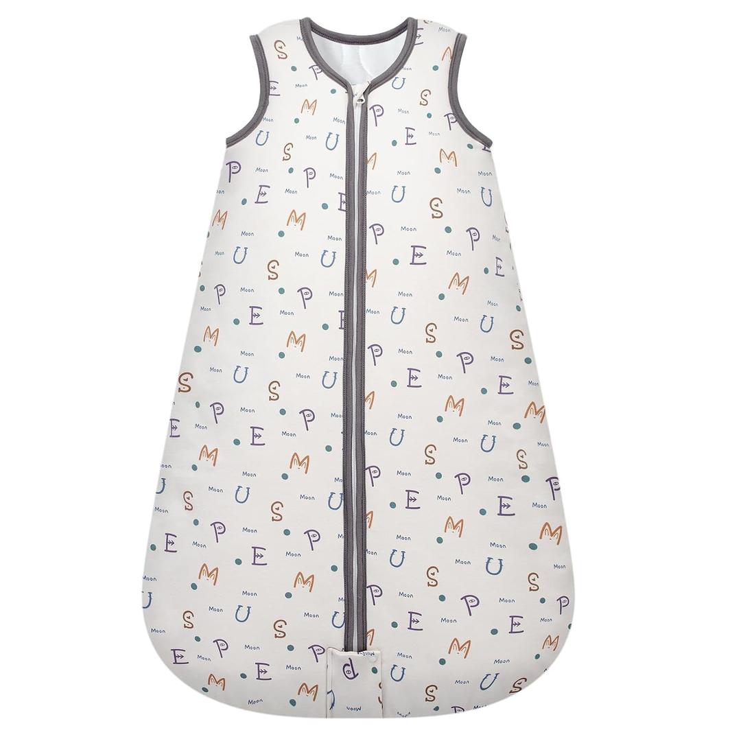 Mosebears Sleep Sack Baby Winter Wearable Blanket with 2-Way Zipper,2.5 TOG Cotton Sleep Sack Unisex (Alphabet, 6-12 Months)