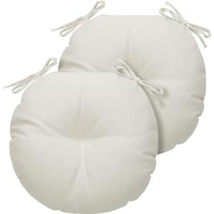 Magpie Fabrics 15" Round Bistro Seat Cushions with Ties, Set of 2, Waterproof All Weather Tufted 4" Thick Patio Chair Pads for Home Garden Dining Metal Stool - Cream Beige