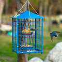 Mosloly Bluebird Feeders Squirrel-Proof, 7 lbs, Large Heavy Metal Caged Mealworms Blue Bird Feeders for Outside, Weatherproof Wild Bird Feeder,2 Layer Seed Cups(Blue)