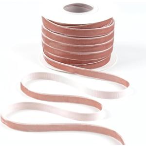 DINDOSAL Dusty Pink Velvet Ribbon 3/8 Inch Single Face Thin Dusty Rose Velvet Ribbon for Gift Wrapping, Christmas Decorations, Wedding, Hair Bows, Choker, Cafts, 25 Yards