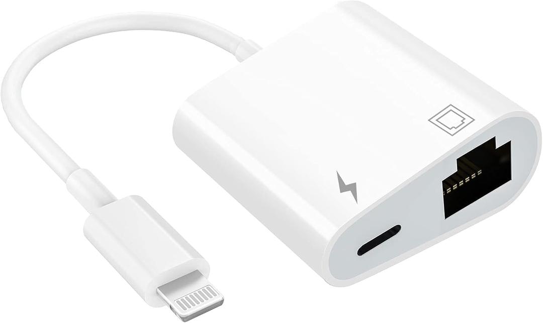 Apple MFi Certified Lightning to Ethernet Adapter - 2 in 1 RJ45 Ethernet LAN Network Adapter with Charge Port for iPhone/iPad/iPod, Plug and Play, Supports 100Mbps Network (White)