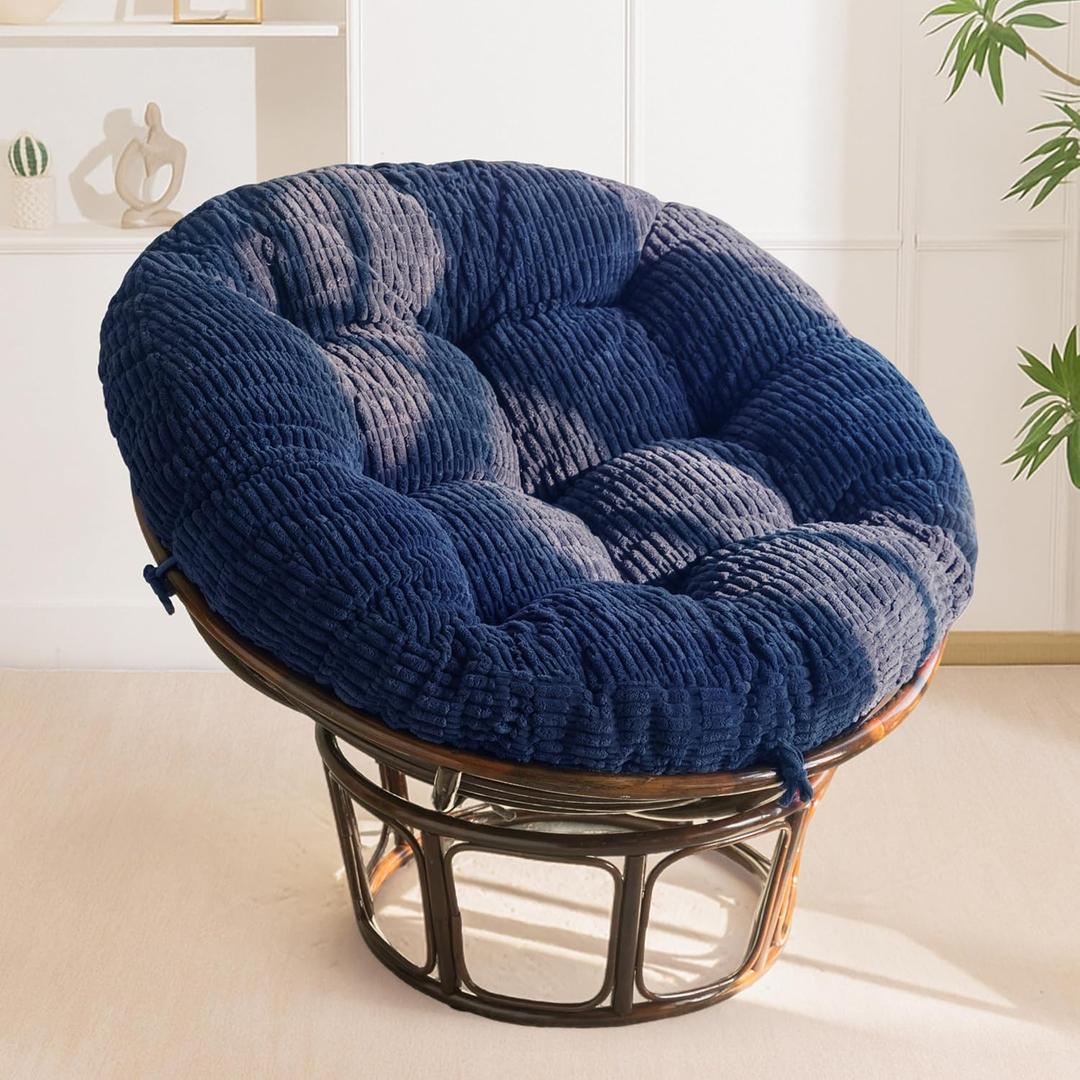 HIGOGOGO Papasan Chair Cushion with Thick Corduroy Cover (Without Chair), Supportive Cushion, Navy, 48 x 48 Inch
