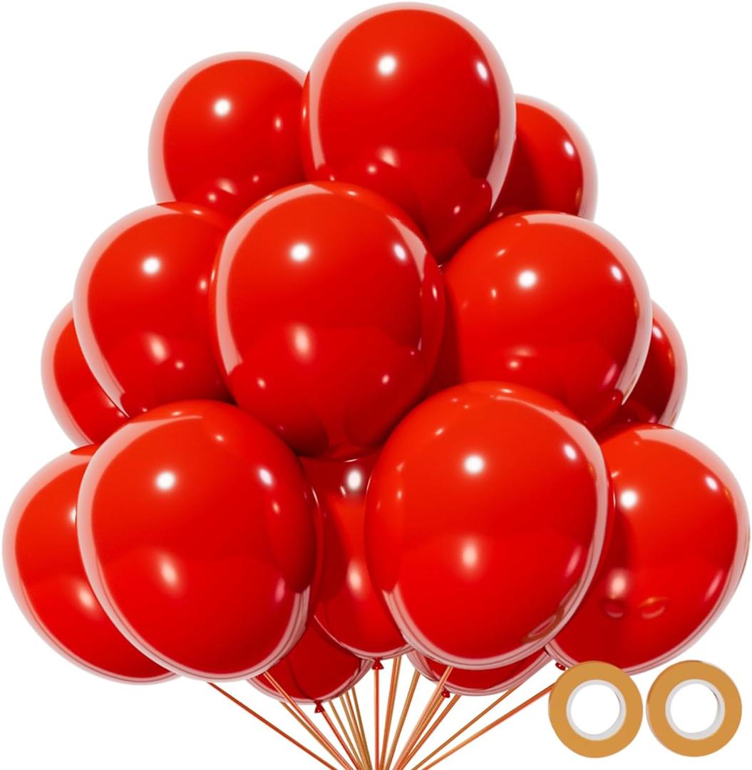 Red Balloon 110pcs, Red Latex Balloons12 inch for Birthday Valentine's Day Wedding(with 2 Ribbons)