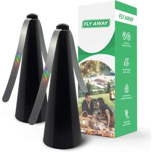 Fly Away - 2 Pack Outdoor Fly Repellent Fan, Outside or Inside Table use, Restaurant, Barbeque, Events, Deter Flies, Wasps, Bees, Other Moscas and Bugs Away, Battery Operated, Tabletop, Hanging Hook.