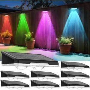 APILAB Solar Fence Lights Outdoor 7 Pack - 7Modes (RGB Cycle/Fixed), Fence Lights Solar Powered for Outside, IP65 Waterproof, Deck Lighting for Wall, Step, Patio, Pathway, Stairs