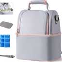 NCVI Breastmilk Cooler Bag with 2 Ice Pack, Breast Pump Bag with Cooler Fits 6 Bottles, Double Layer Breast Milk Baby Bottle Cooler Bag, for Travel, Nursing Mom Daycare, Work, Picnic (Grey)