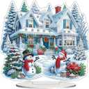 JJFox DIY Tabletop Diamond Art Painting KitDesktop Ornament Special Shaped Rhinestone Desk Placement OrnamentHome Stand Up Gem Painting Craft Kit Gift Double Sided (Christmas House)