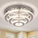 13.8" Flush Mount Chandelier LED Crystal Ceiling Light Fixture 3 Tier Ring Crystal Chandeliers for Bedrooms Dining Room Living Room,3 Colors Adjustable, L 13.8 Inches x H 6.3 Inches