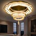Flashing God Crystal Chandeliers Dia 32" Gold Chandelier Flush Mount Ceiling Light for Bedroom Living Room Dining Room Hallway Dimmable 3 Rings LED Celing Lighting Fixtures