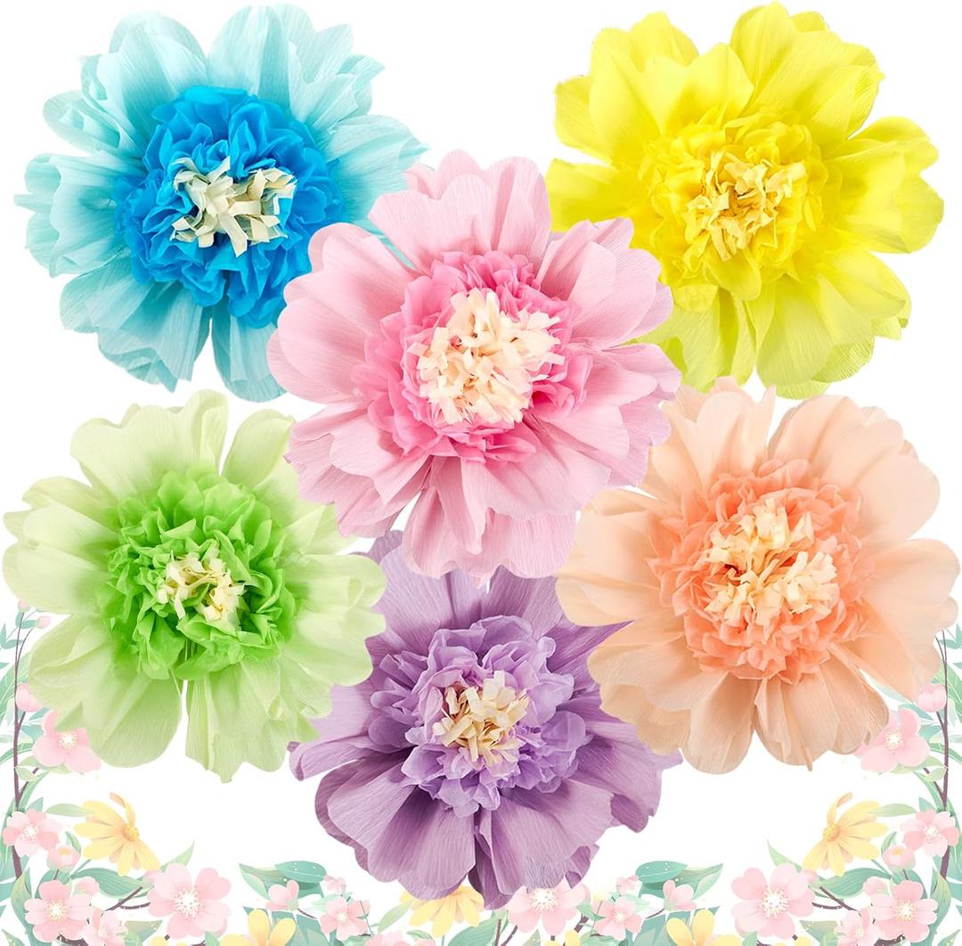 6PCS Pastel Paper Flowers Decorations for Wall 12 Inches Crepe Tissue Paper Flowers Large Flowers Spring Bulletin Board Decorations for Party Wedding Birthday BabyShower Classroom Decor