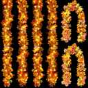 6PCS Fall Garland with Light, 5.9Ft/Pcs Fall Leaves Decor Garland Lights 40Ft LED Artificial Fall Leaves Autumn Garland Halloween Indoor Outdoor Fall Decorations for Thanksgiving Autumn Harvest Party