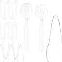 18 Pcs Clear Plastic Serving Utensils Set - 6 Clear Plastic Serving Spoons, 6 Tongs And 6 Forks - Heavy Duty Disposable Serving Utensils Set For Parties