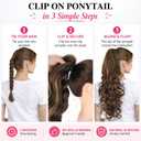 ALXNAN Ponytail Extension,24 Inch Claw Clip in Long Curly Wavy Chocolate Brown with Highlights Ponytail Hair Extension Jaw Clip on Pony Tails Hairpiece for Women