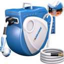 Larbanke 1/2 in × 100 ft Garden Hose Reel,Wall-Mounted Hose Reel with Bottom Drain,180° Rotating Bracket,with 10-Function Sprayer Nozzle,Lock/Slow Return System,Equipped with Waterproof Bag,Blue