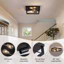 2 Pack Black Flush Mount Ceiling Light, 2-Light Industrial Farmhouse Ceiling Light Fixture with E26 Base, Modern Metal Square Close to Ceiling Light for Kitchen Hallway Entryway Living Room