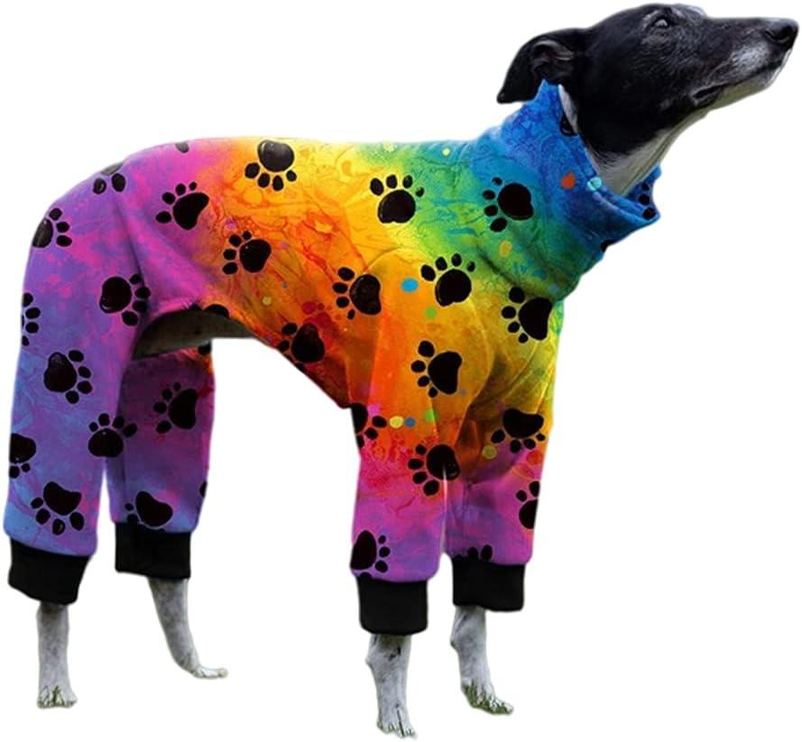 Cnkwei Dog Pajamas Medium Large Dog Paw Printed Greyhound Pajamas Jumpsuit Bodysuit (Multi-colored)