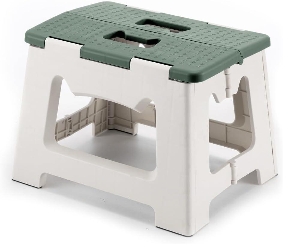 9'' Folding Step Stools for Kids and Adults, Hold Up to 300 lbs, Portable Foldable Step Stool for Toddlers, Plastic Small Collapsible Stepping Stools with Handle for Kitchen Bathroom (Green)