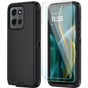 Qinmay Phone Case for Motorola Moto G Stylus 2025/Stylus 5G 2026 Case with HD Screen Protector, Heavy Duty Shockproof & Cover Phone CaseBlack