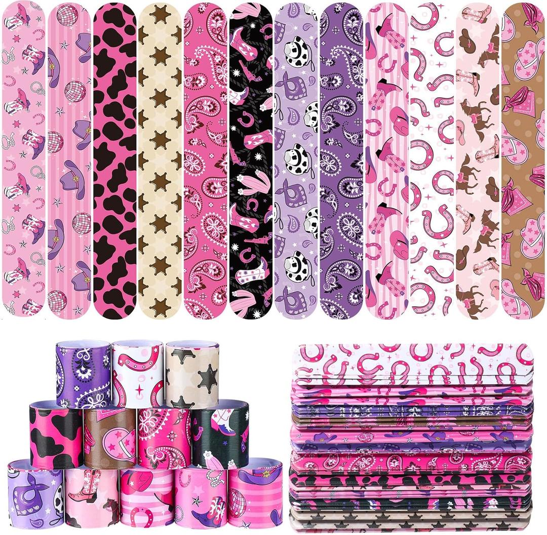 2 x Junkin 48 Pcs Western Cowgirl Party Favors Birthday Decorations Pink Disco Cowgirl Slap Bracelets Kids Horse Birthday Party Goodie Bags Stuffers for Western Girls Theme Rodeo Bachelorette Prizes
