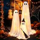 3 Pack Halloween Lighted Ghost Decorations Indoor Outdoor Light Up Ghosts Easy to Assemble Adjustable Height Spooky Halloween Party Decorations for Porch Yard Mantel Home Living Room