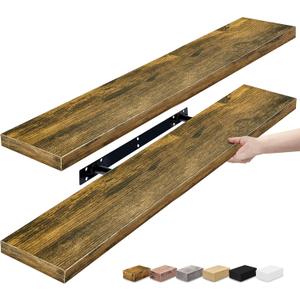 Pack of 2 Sorbus Floating Shelves for Wall - 35 Inch Long Bathroom Shelves, Wall Decor for Bedroom, Kitchen, Living Room & Book Storage - Mounted Floating Shelf with Invisible Brackets, Rustic Brown 