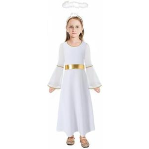 Fairy Sassy Little Girl's Angelic Costume Dress With White Angel Halo Headbands Christmas Robes Angel Dress 11-12 Y