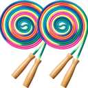 Double Dutch Long Jump rope - 16Ft 2 Pack Skipping Rope for Kids Adults, Rainbow Jumping Rope for Multiplayer with Wooden Handle