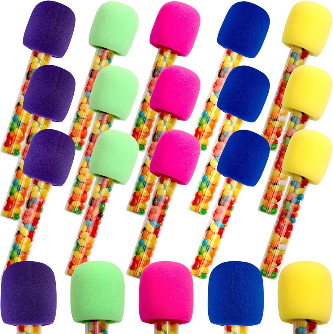 60 Pcs/20 Set Microphone Candy Tubes Plastic Toy Microphone Colorful Fake Prop Rock Star Toy Disco Singer Stage Costume Prop Birthday Party Favors