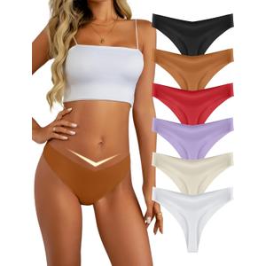 Seamless Thongs for Women Sexy V-waisted No Show Thong Stretch Breathable Ladies Panties Underwear 6 Pack Small