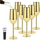 Lifecapido 6 Pack Stainless Steel Champagne Glasses, 8oz Elegant Stainless Steel Champagne Flutes, Stemmed Unbreakable Champagne Glasses for Party Wedding Christmas Anniversary, Gold